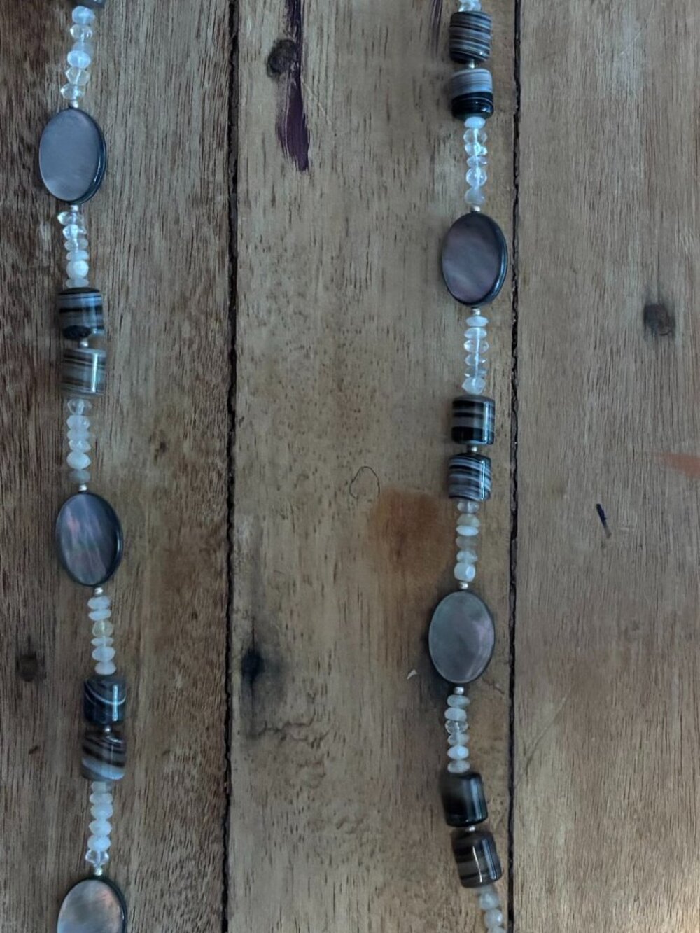 Abalone Shell & Banded Agate Necklace - 34in Statement Length